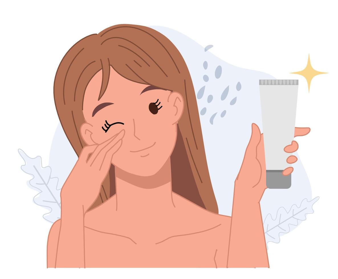 woman review skincare product.flat cartoon character illustration. vector