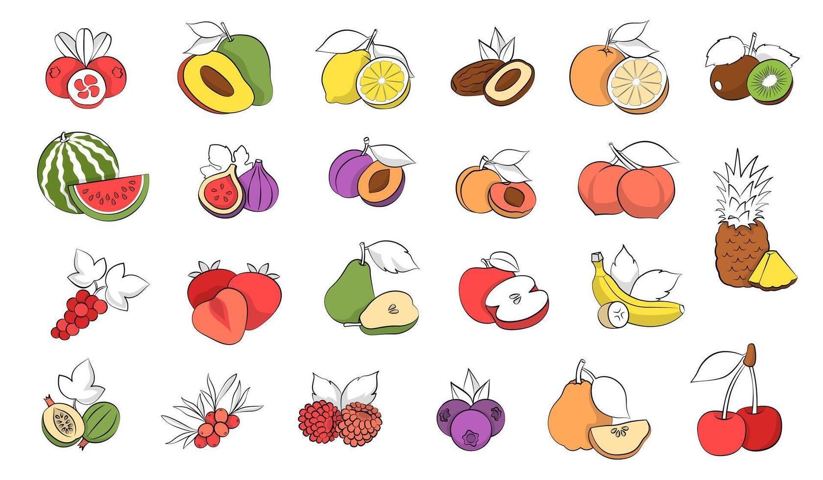 Colorful hand-drawn fruits illustration vector
