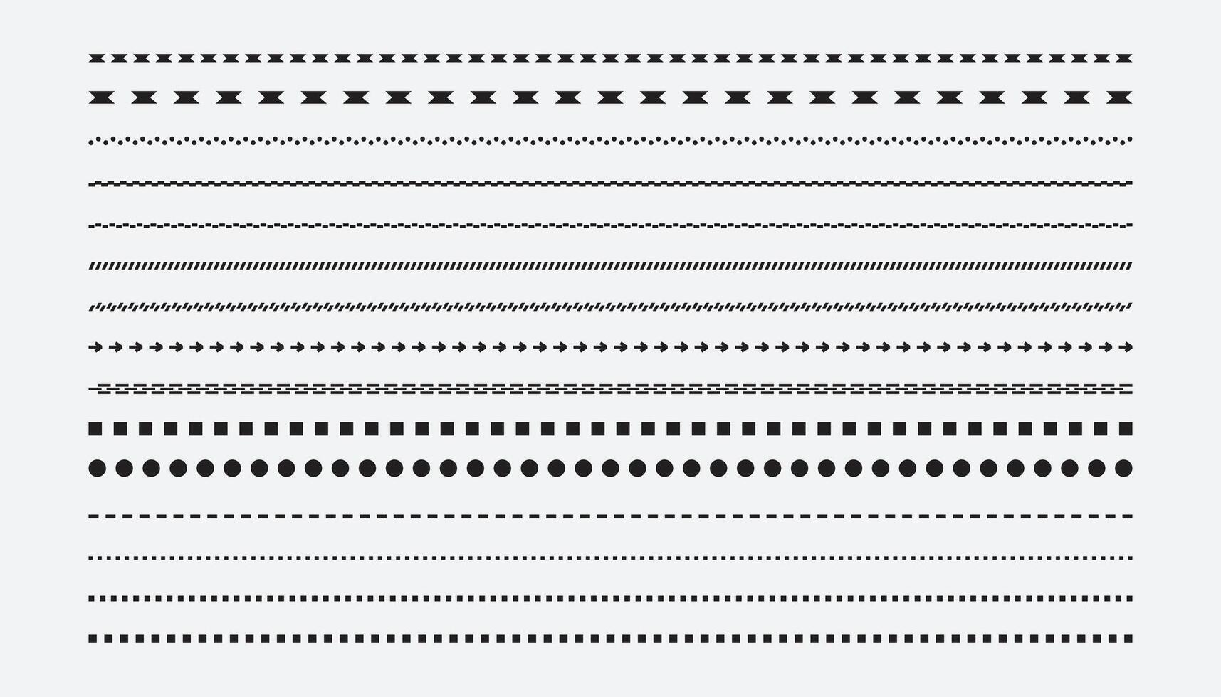 Dashed line collection group of seamless patterns. different types of dashed lines vector