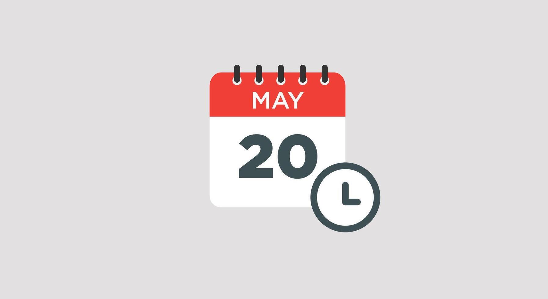 Calendar - May 20 icon illustration with clock sign vector