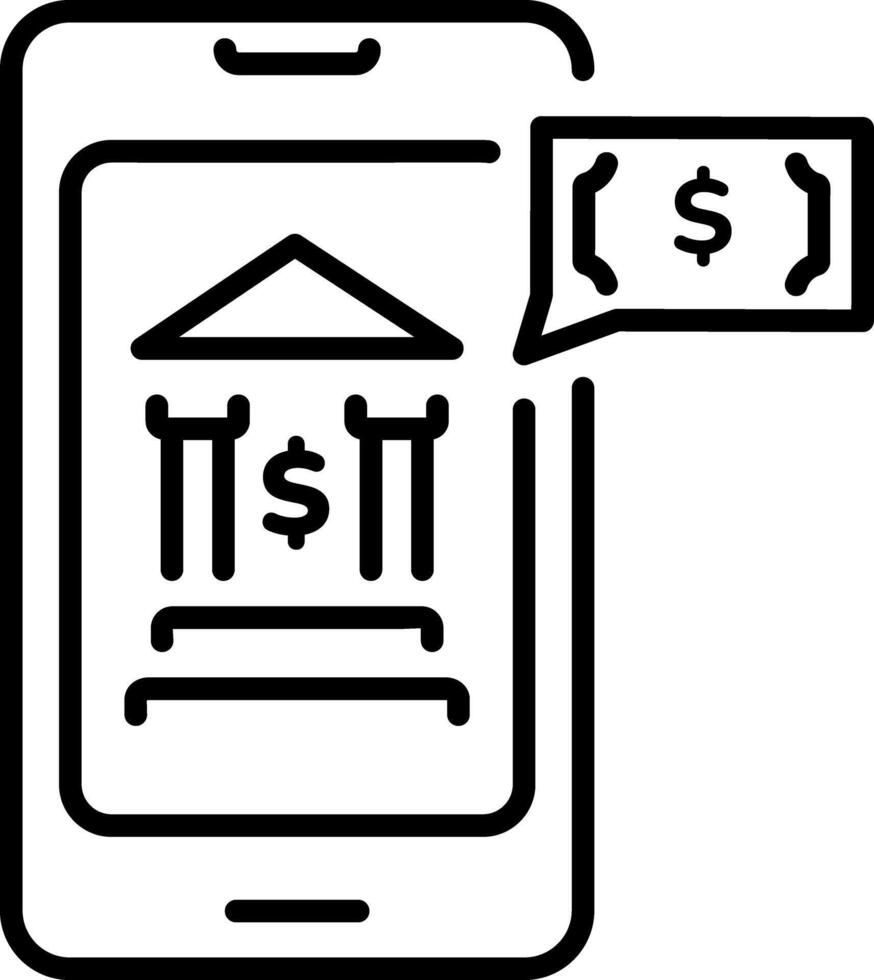 An outline style icon depicting mobile banking vector