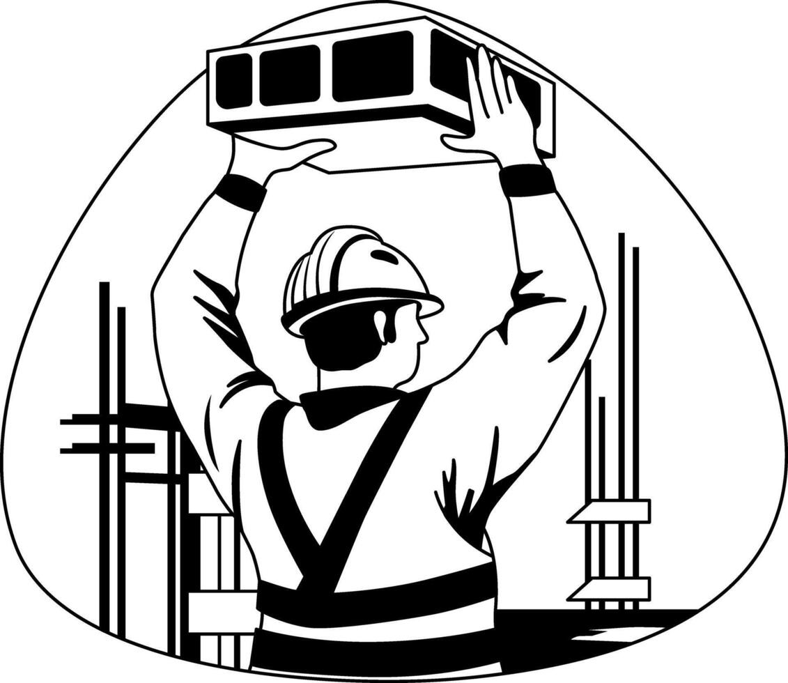 A glyph style illustration of a construction worker carrying a load vector
