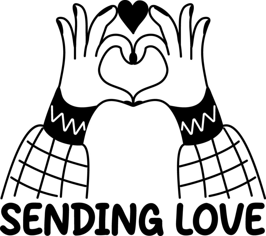 Making heart with hands with sending love typography, glyph sticker vector