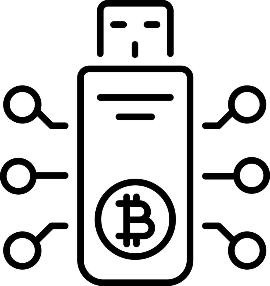 An outline style icon depicting bitcoin usb vector