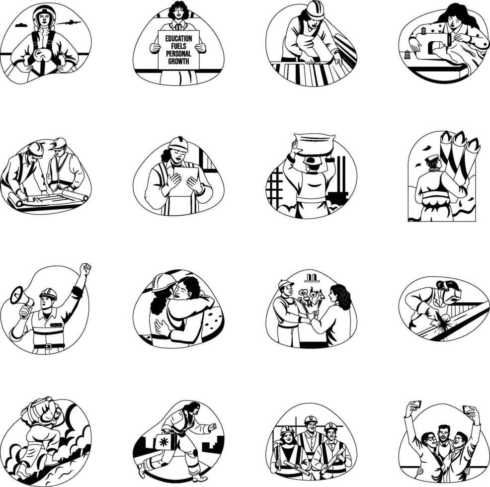 Bundle of Glyph Style Labour Rights Illustrations vector