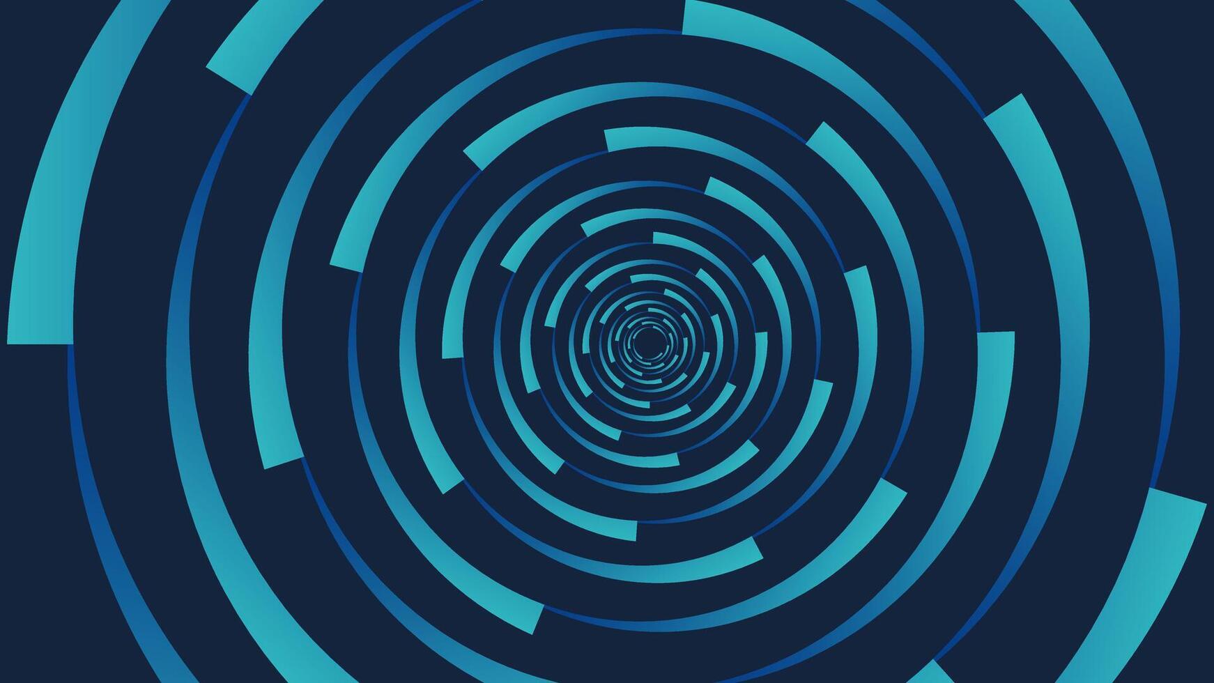 Futuristic abstract background featuring a vortex of concentric, segmented blue rings creates a sense of motion and depth, resembling a digital tunnel or data portal vector