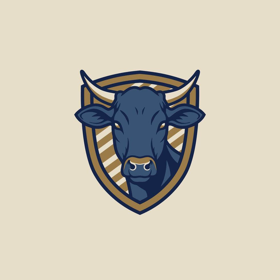 Logo design of a bull head over a stripped shield vector