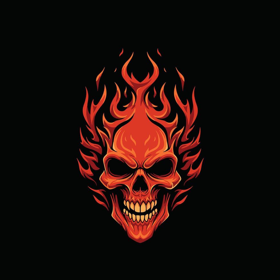 Logo design of a skull with flames on it vector
