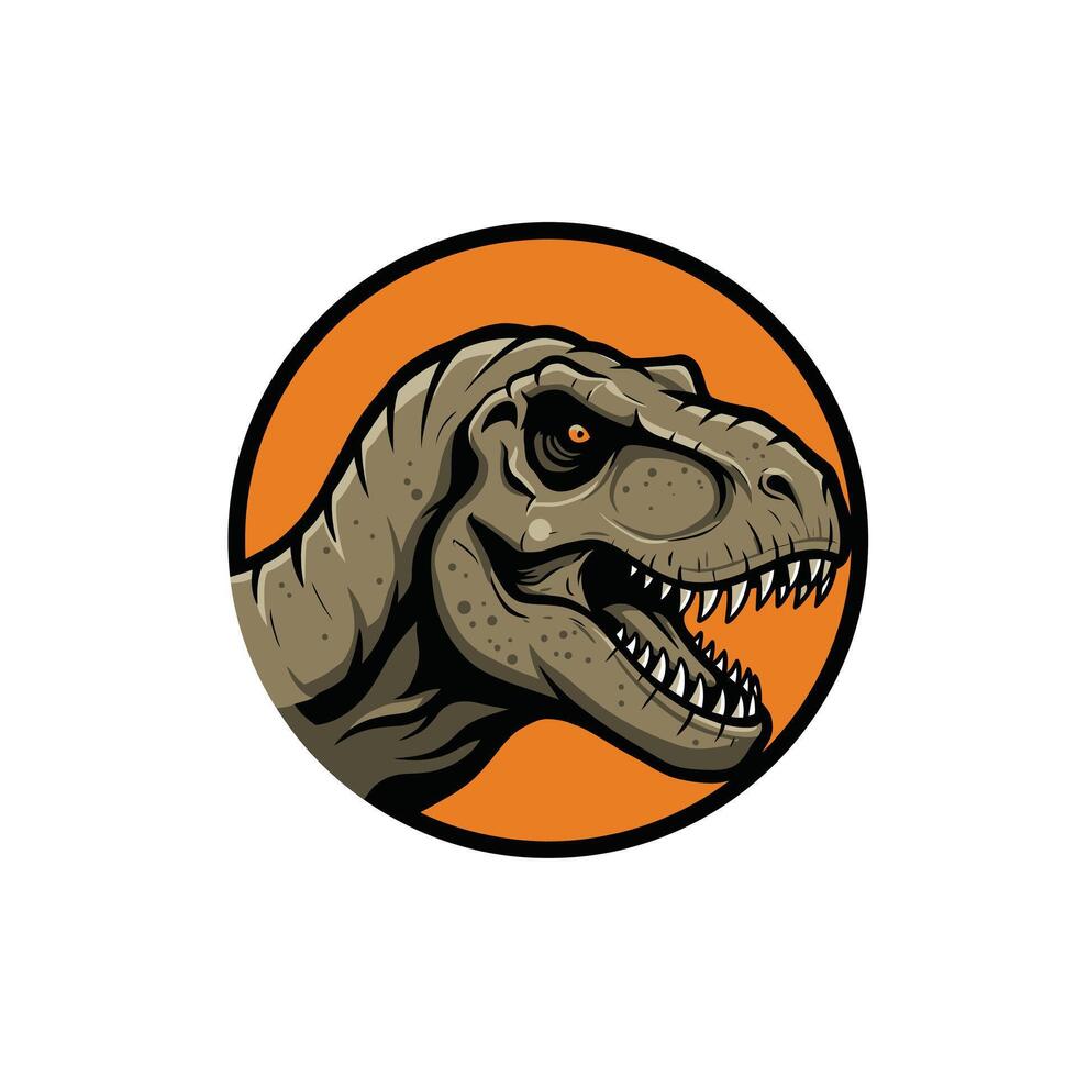 Logo design of a t-rex head in an orange circle vector