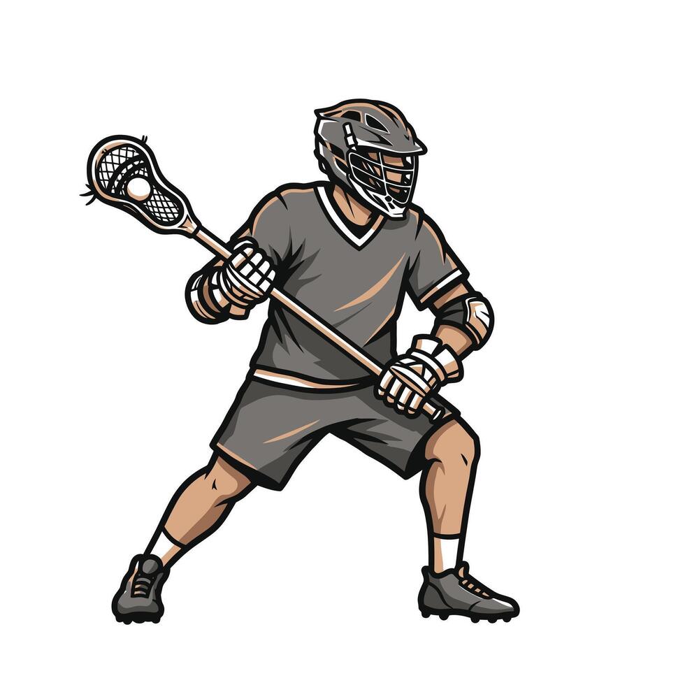 Lacrosse player with stick and ball logo design vector