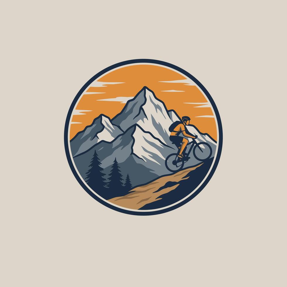Mountain bike rider on a mountain trail logo design vector