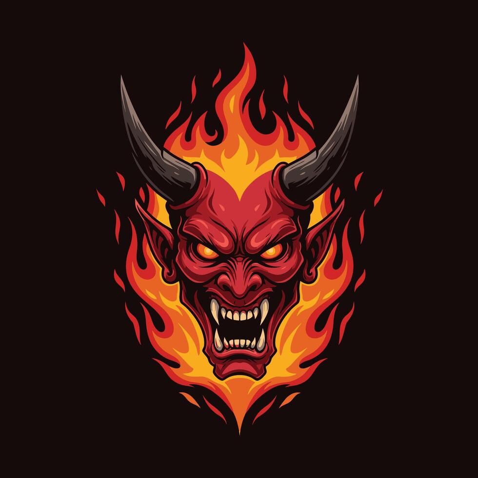 Devil head with fire logo design vector