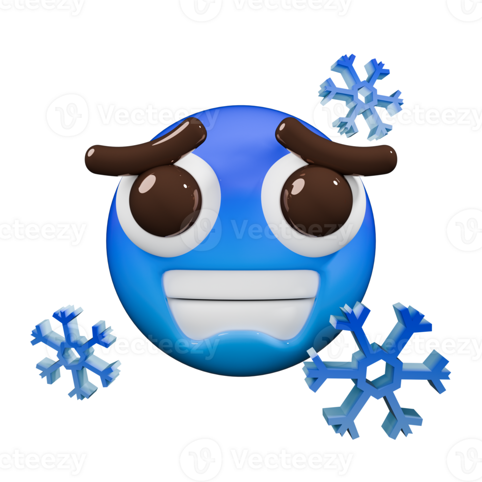 A blue emoticion with snowflakes around it png
