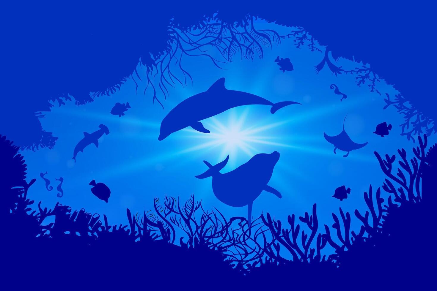 Dolphins swimming in coral reef vector