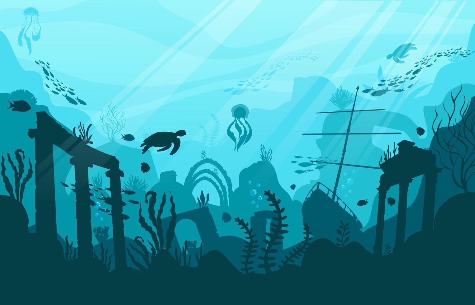 Underwater landscape with marine creatures vector