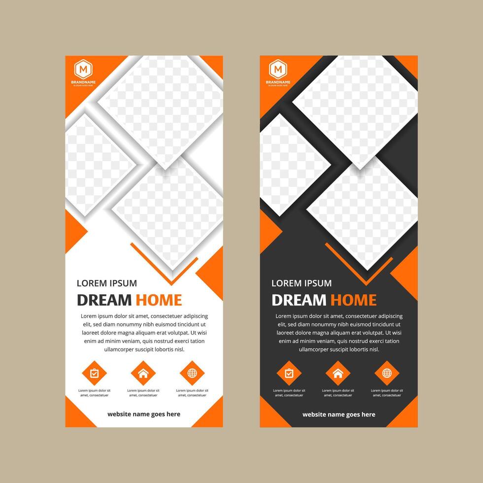 Set of orange square Business Roll Up Banner flat design template ,Abstract Geometric background. white and black background. space for photo. vector