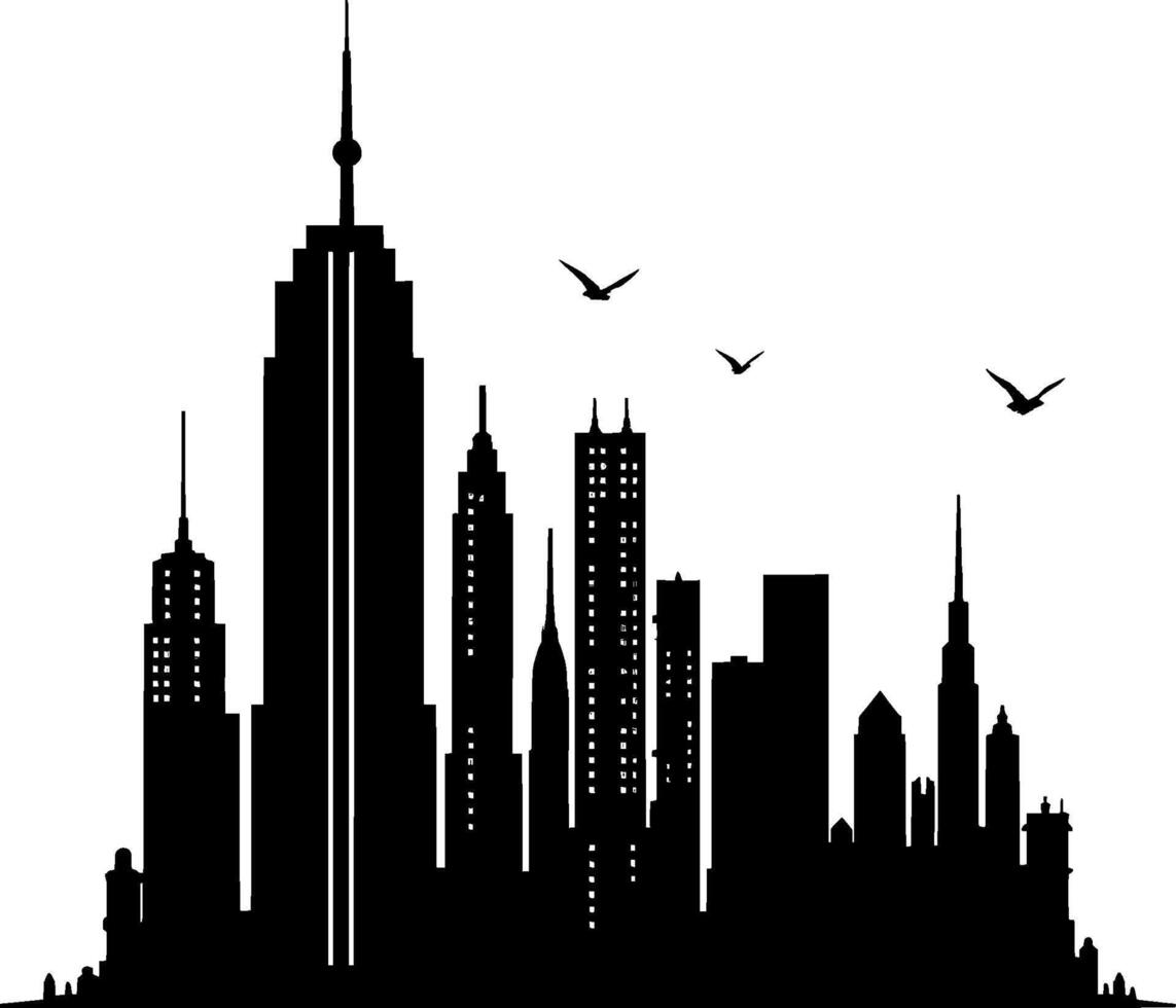 Skyscrapers and buildings black icons. vector