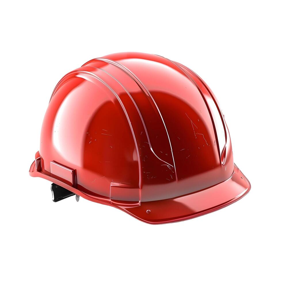 Red worker helmet on a white background. photo
