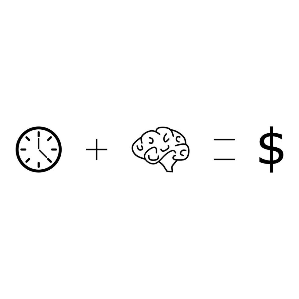 Time plus brain equals money icon presentation. vector