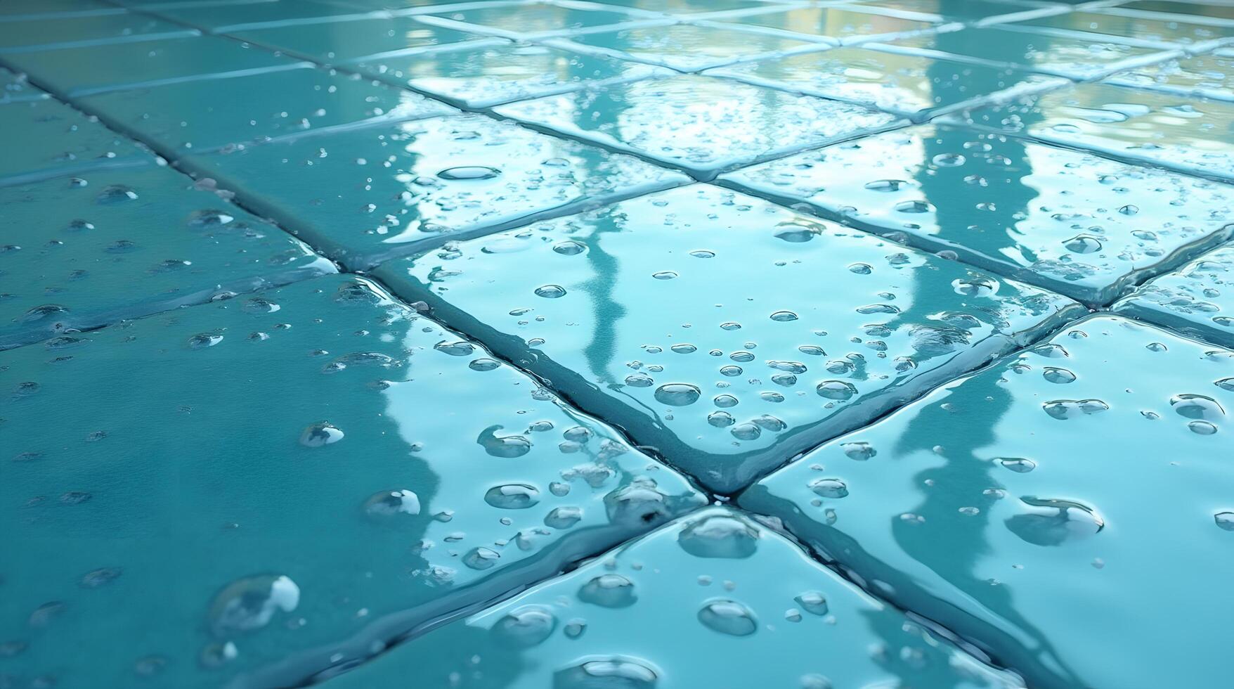 Cyan wet tiles close up view. photo