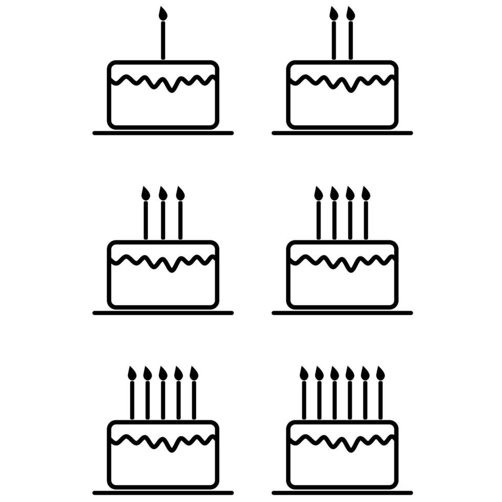 A set of birthday cakes black icons isolated on a transparent background. vector