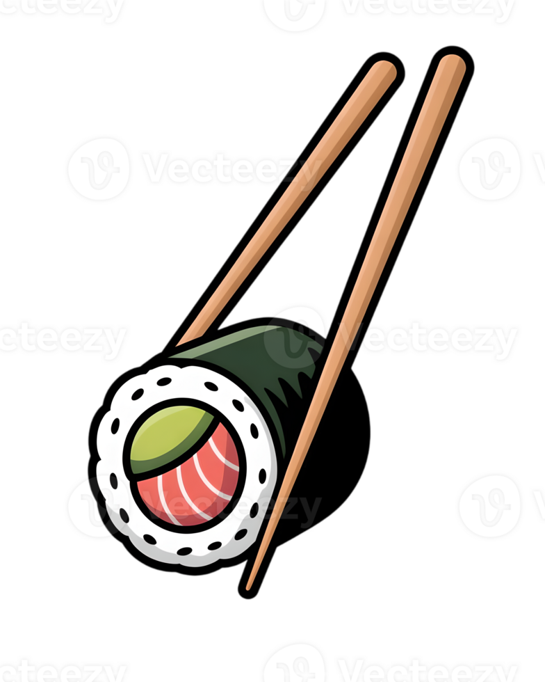 Delicious sushi roll with chopsticks. png