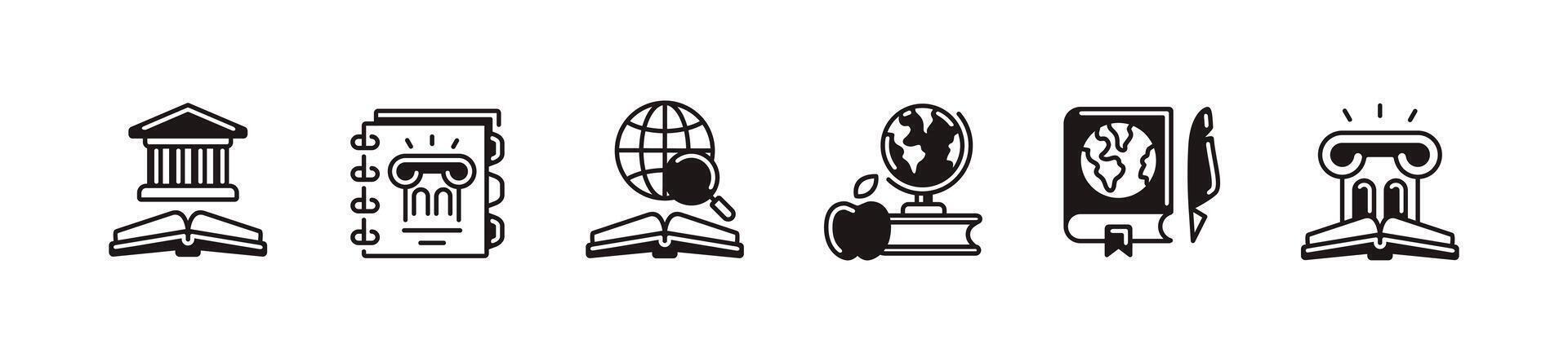 earth history icon set education globe planet earth journal learning read book line signs illustration for web and app vector