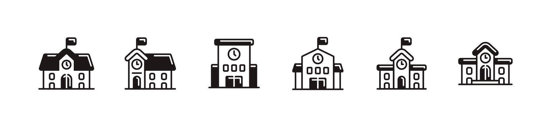 university school building icon set education college architecture academy construction signs unique style illustration vector