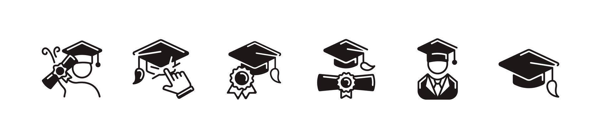 diploma graduation hat icon set school education student graduate cap with scroll certificate achievement signs illustration unique style design vector