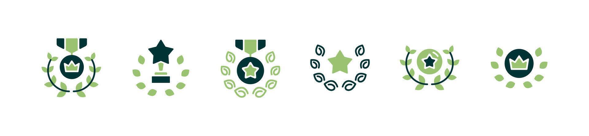 laurel wreath winner medal award icon set success achievement emblem veteran badge signs illustration vector