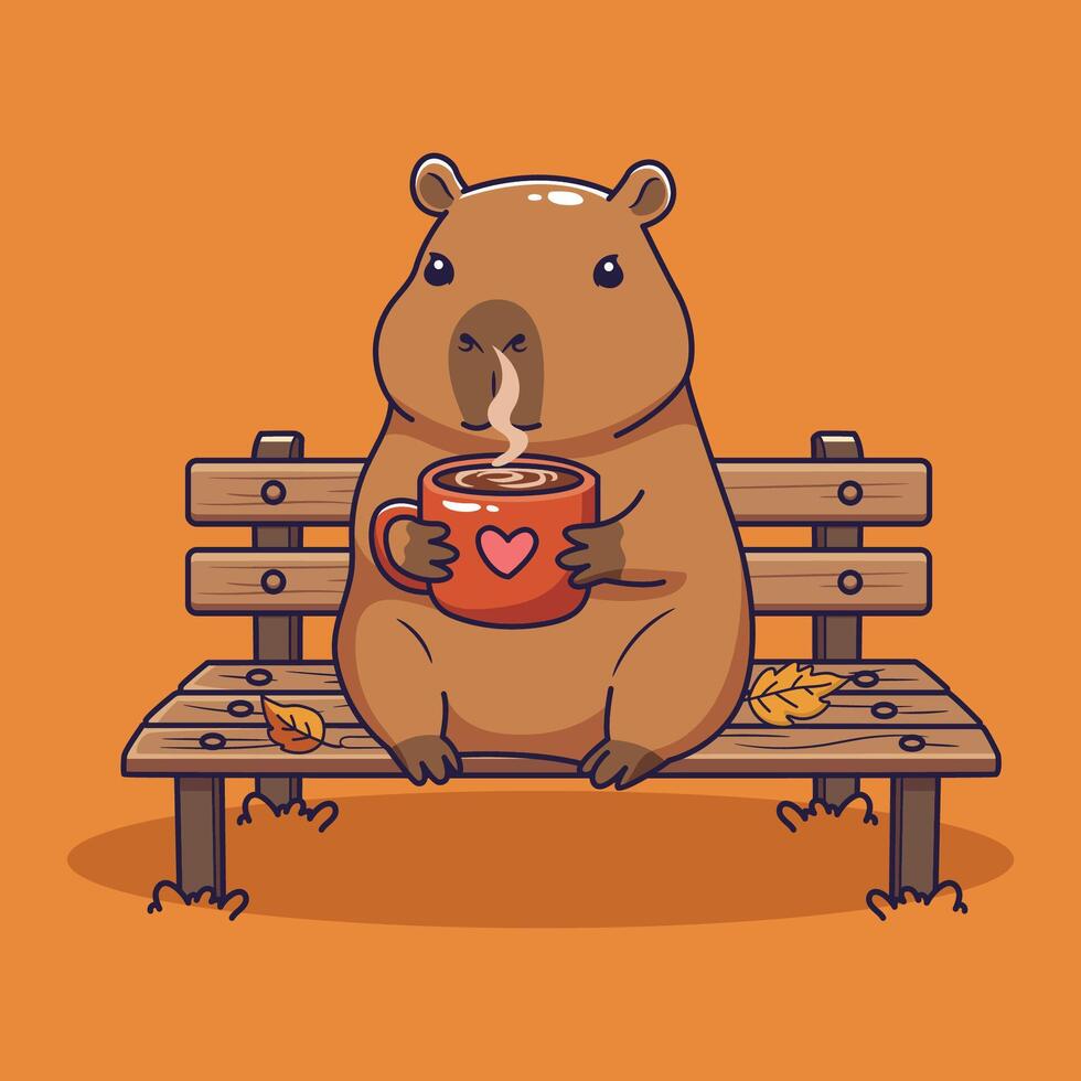 Capybara with coffee on a bench vector