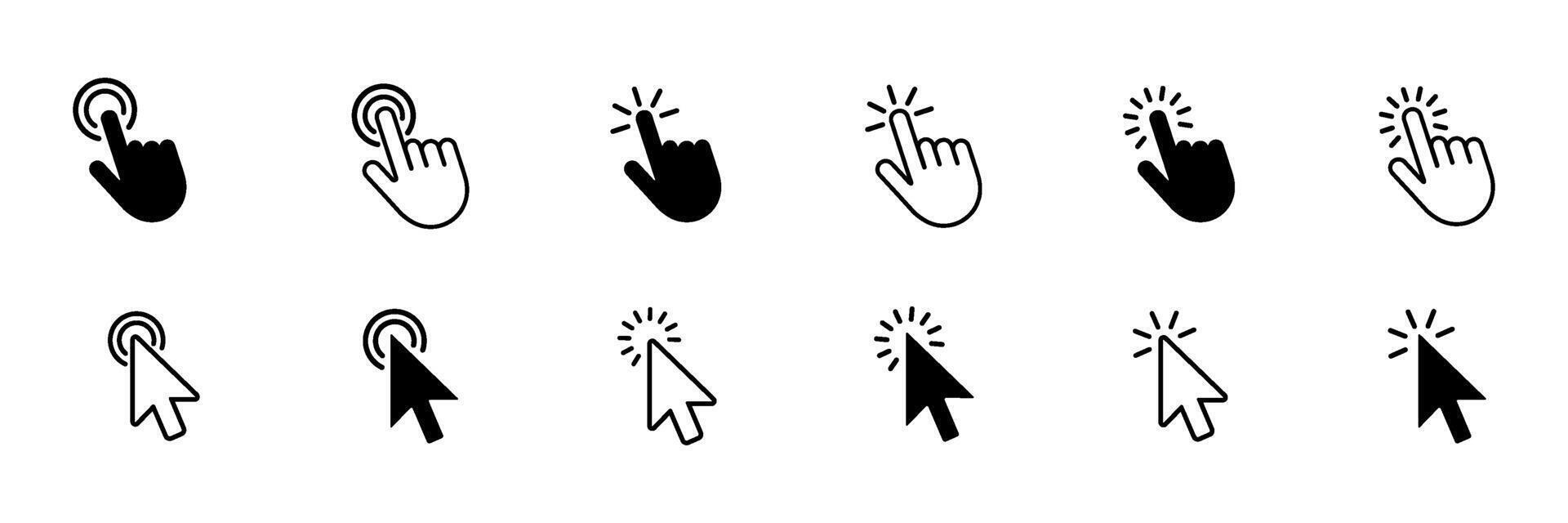 cursor íconos colocar, mano cursor icono, computadora ratón hacer clic cursor flecha íconos recopilación, puntero cursor y señalando icono, cargando mano hacer clic íconos ilustración aislado en blanco antecedentes. vector