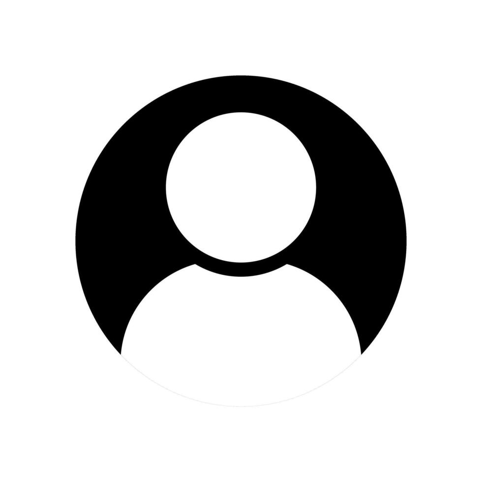Default user profile flat icon. Social media profile picture symbol white sign on a black round shape. User account dp symbol isolated on a transparent background, illustration. vector