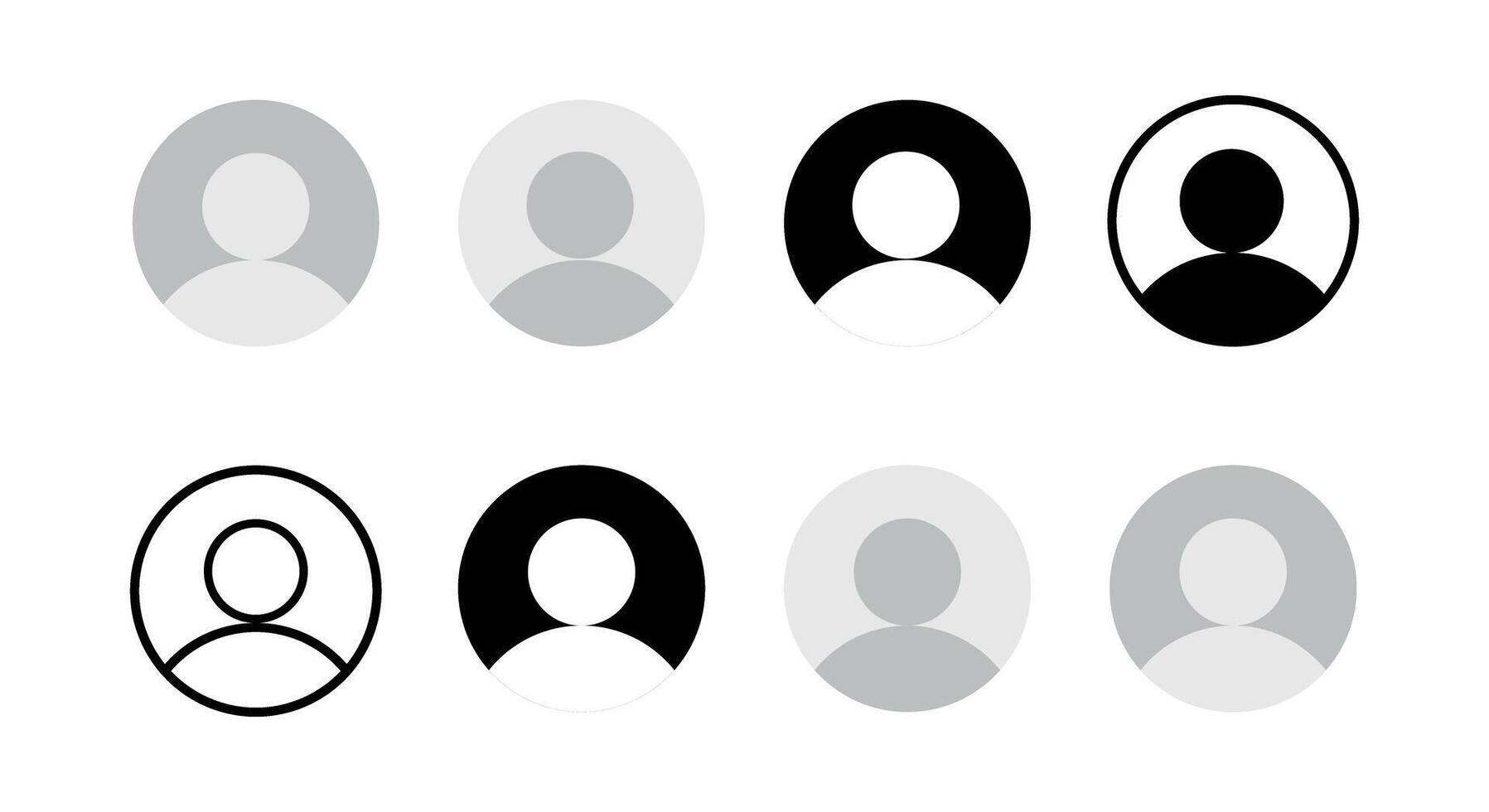 Default user icon set, social media profile icon. User account flat, linear symbol black, white, and grey colors outline, round shape concept for web and app designs, illustration. vector