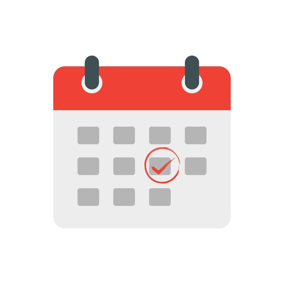 Calendar with circle red check mark on date, highlight important date calendar icon, event calendar reminder, appointment date done, approved agendar planner, transparent , illustration. vector