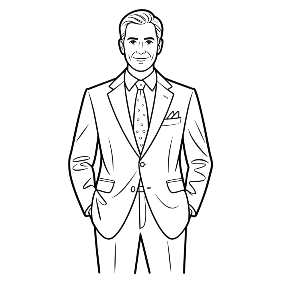 A line drawing of a man in a suit png