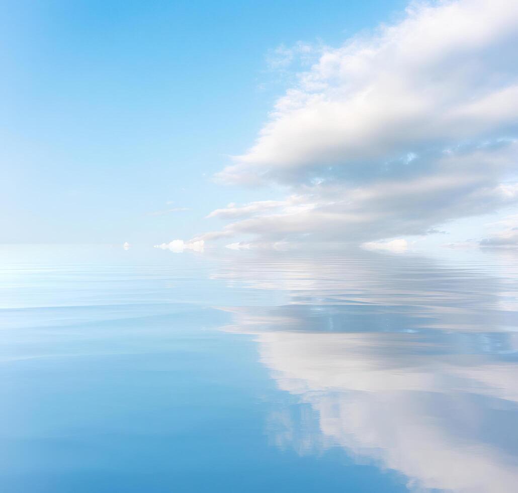 Blue Sky with Clouds Reflected in Calm Water photo