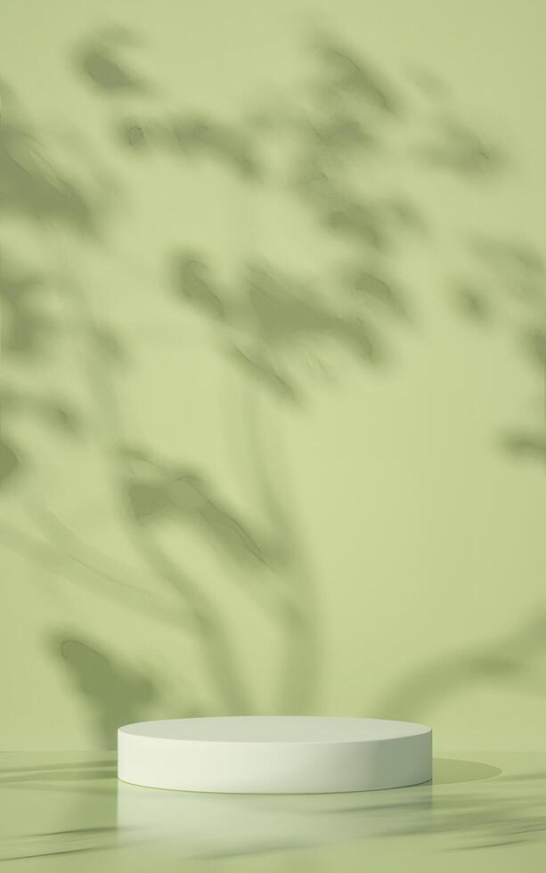 White Product Display Platform with Green Leaf Shadows photo