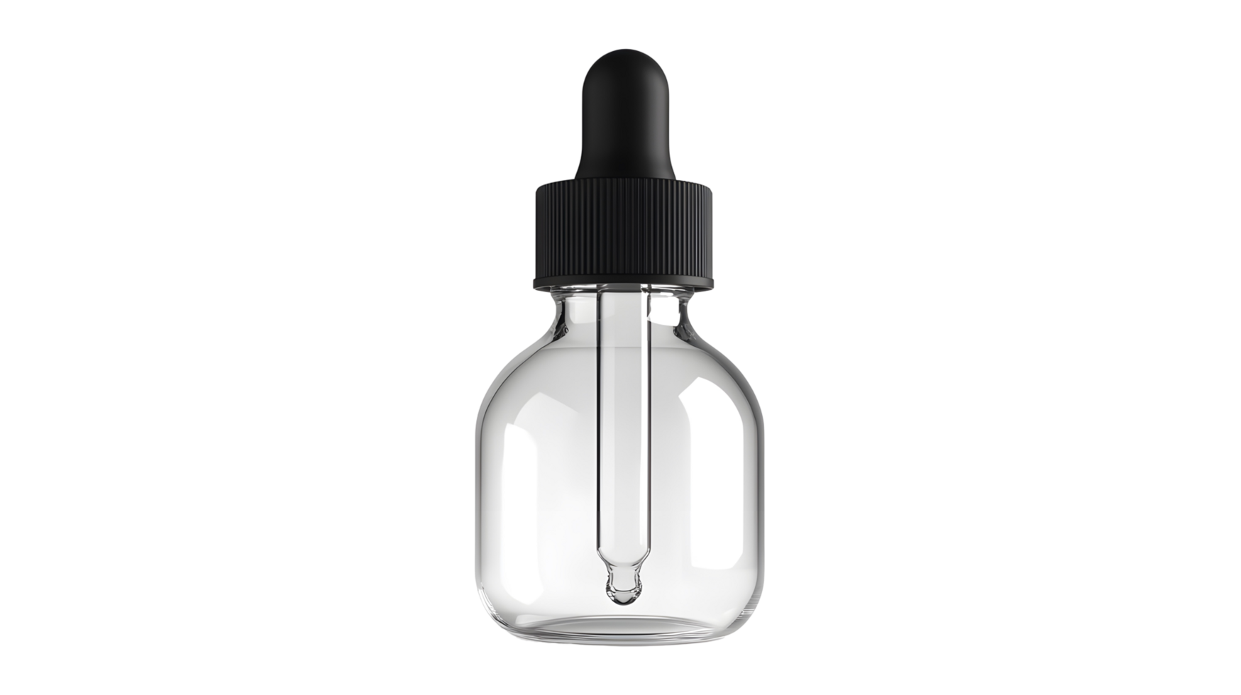Clear dropper bottle for liquid dispensing. png