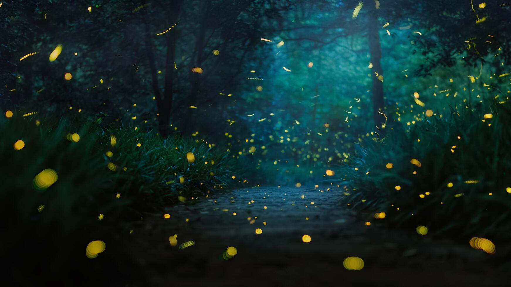Magical Firefly Forest at Night photo