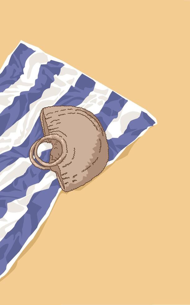 Beach hat on striped towel vector