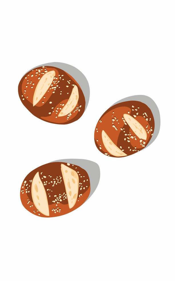 Delicious homemade brown toast bread with sesame seed on white background. Food art vector