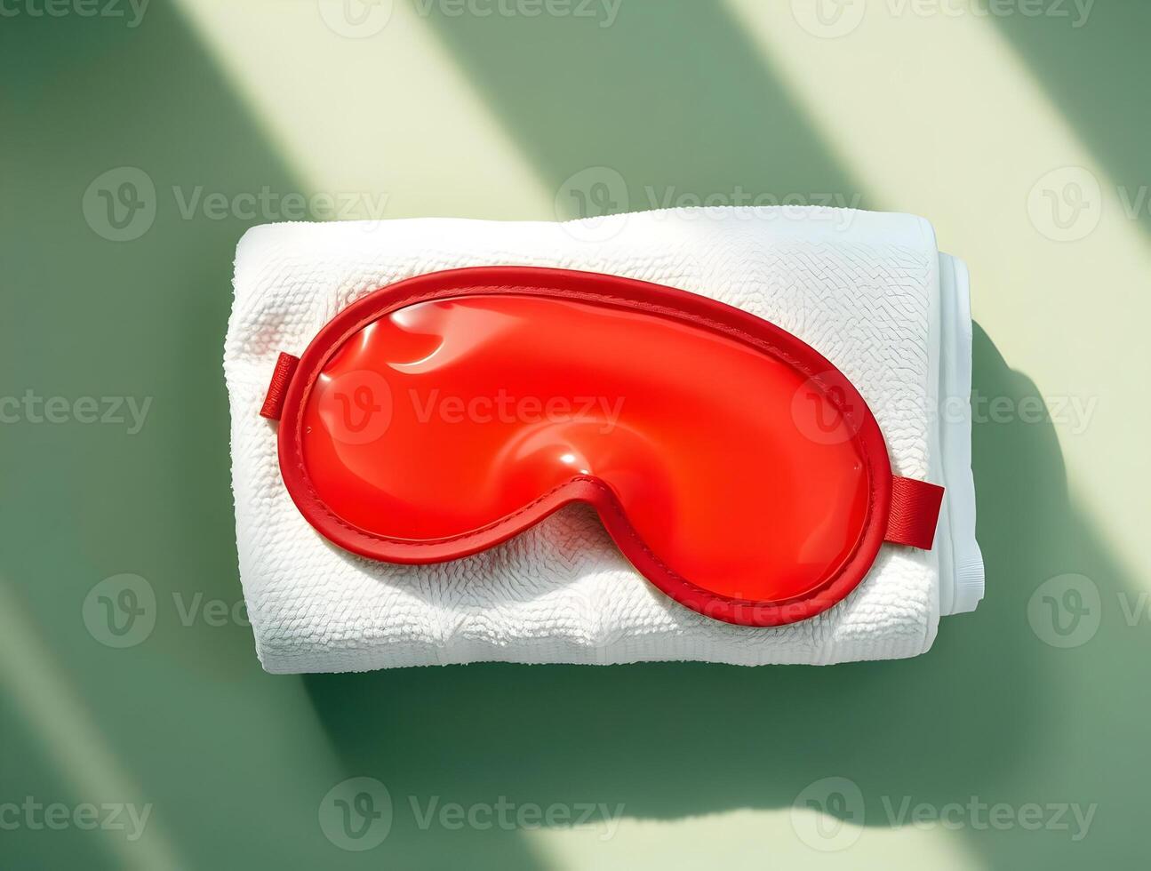A red eye mask on top of a towel photo