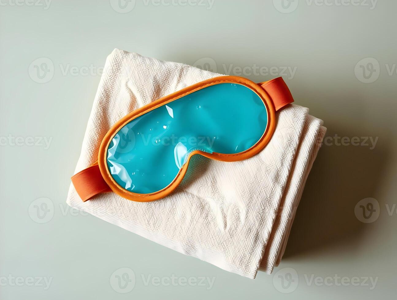A blue eye mask and towel on a table photo