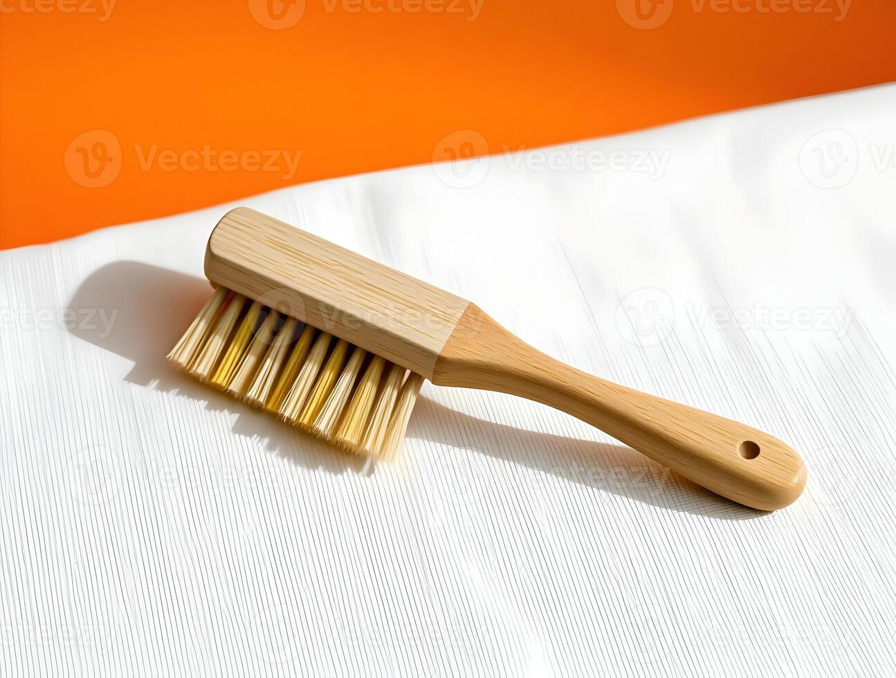 A wooden brush on a white cloth photo