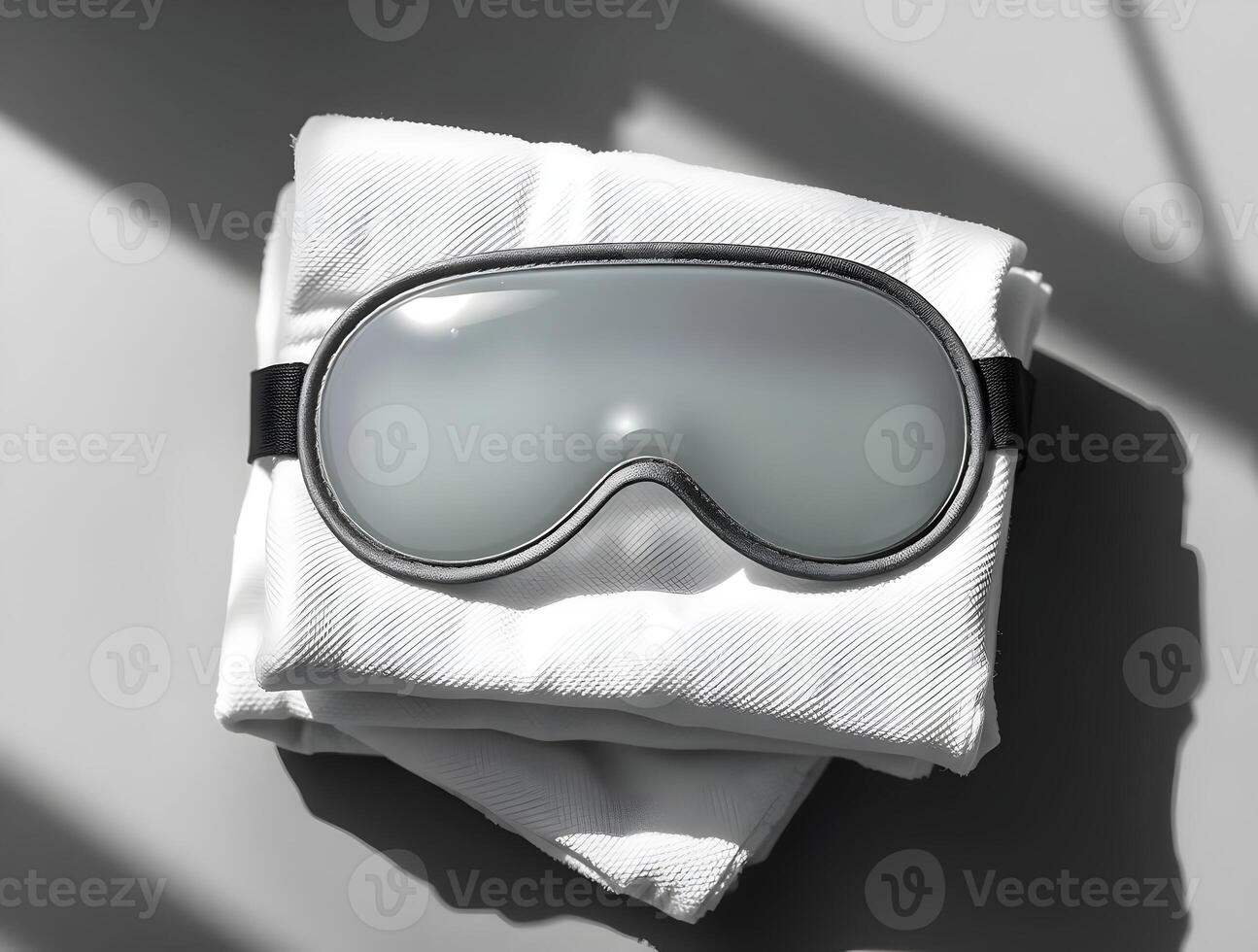 A pair of white and black glasses on top of a white towel photo