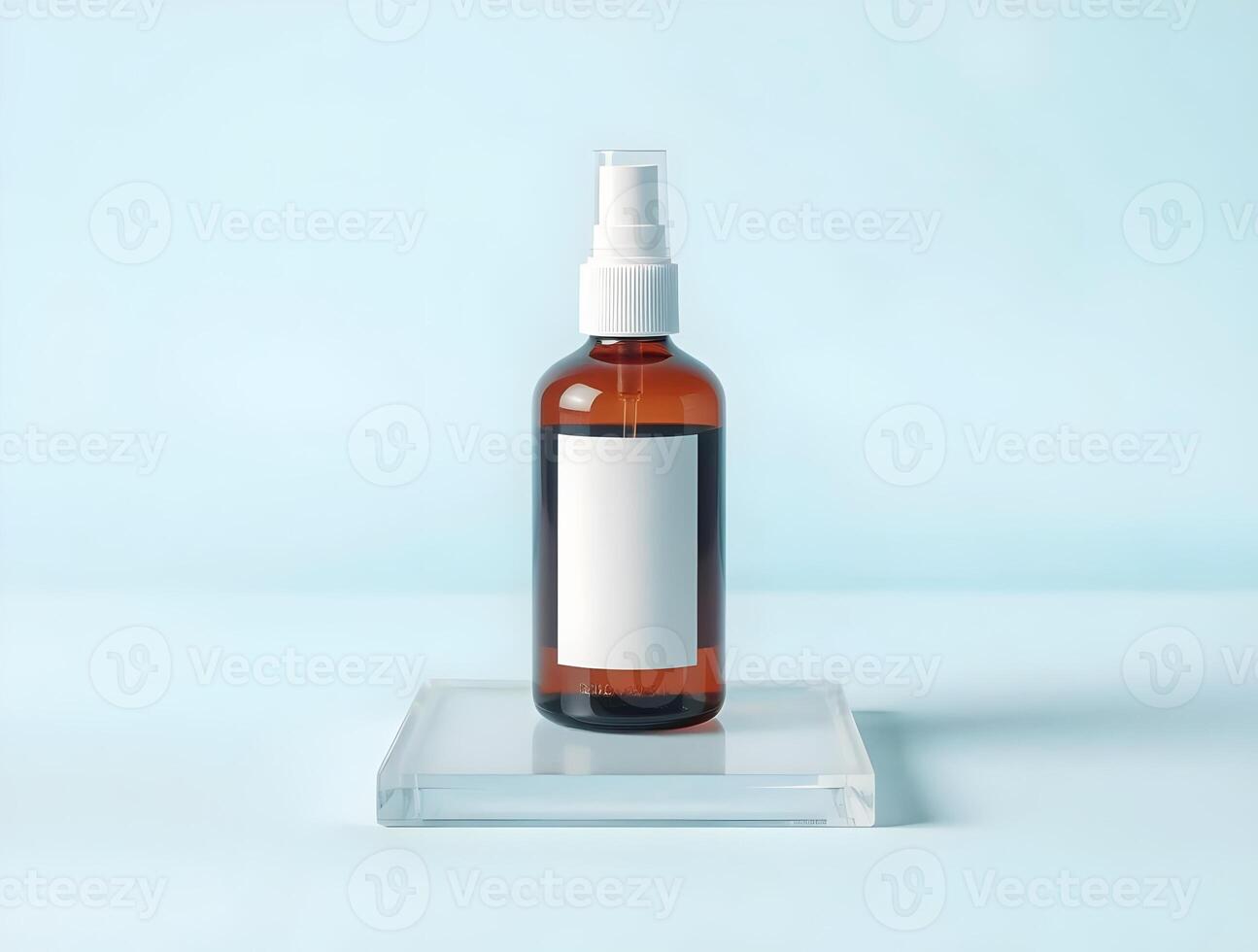 A bottle of essential oil on a clear stand photo
