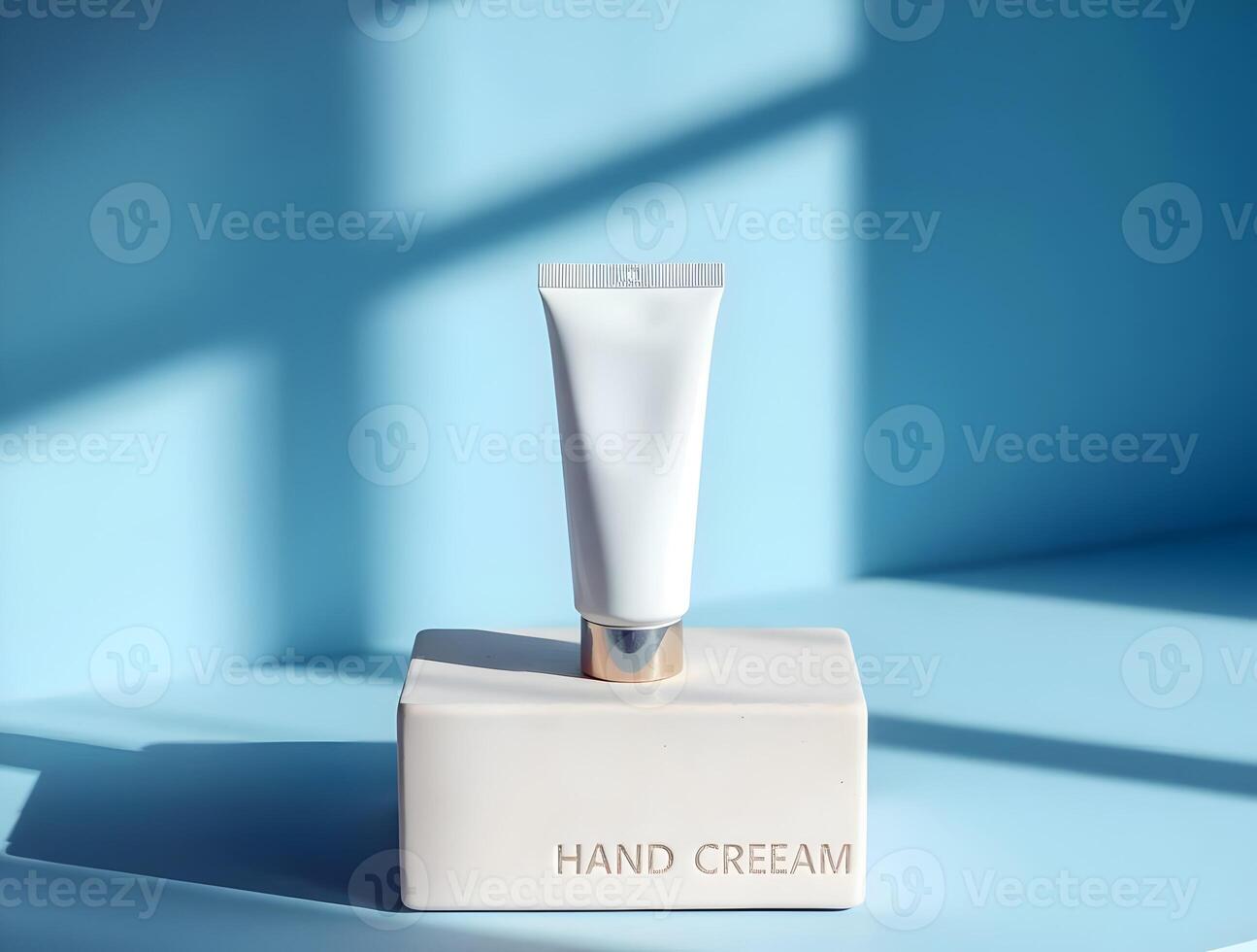 A tube of hand cream on a blue surface photo
