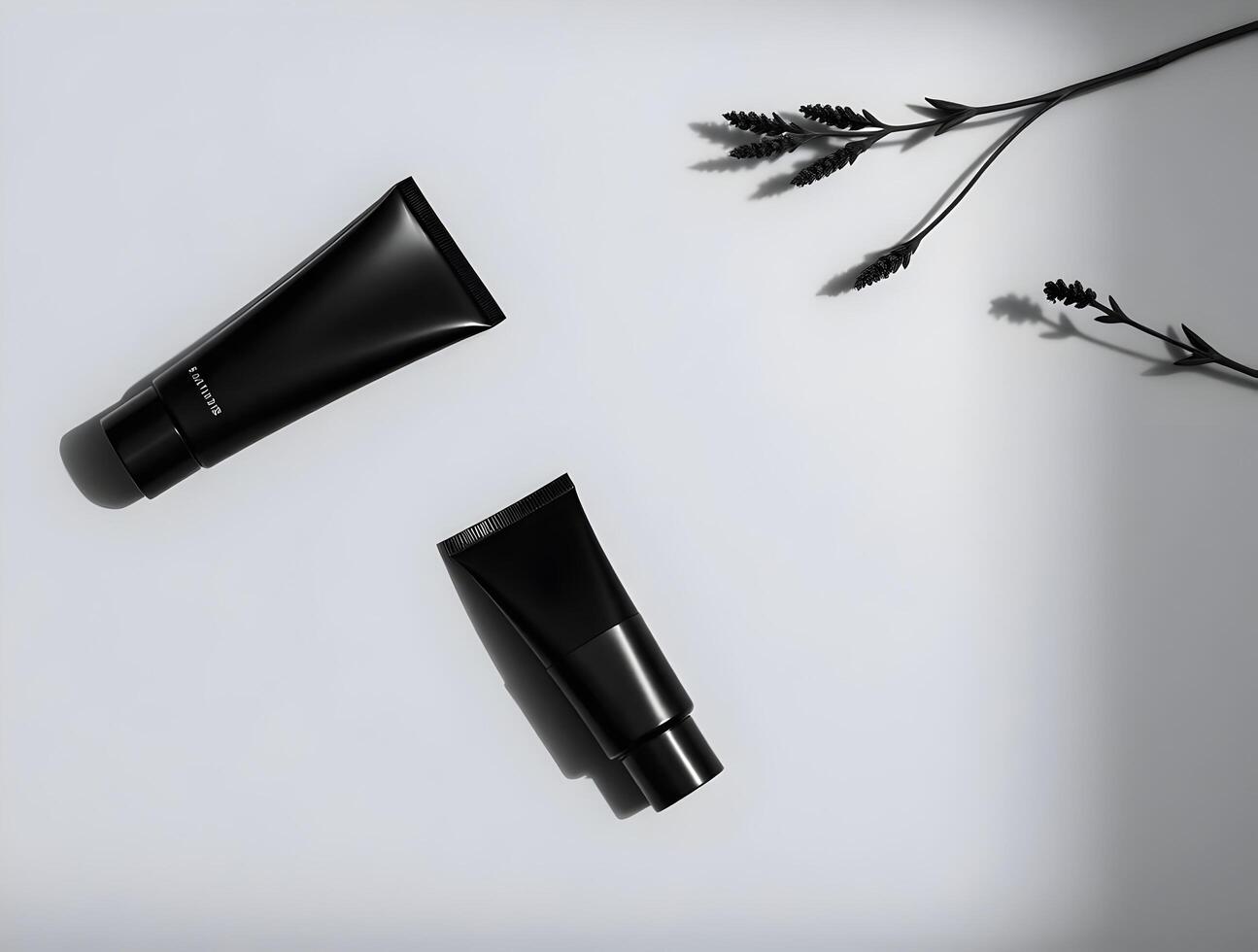 Two black tubes of cream on a white surface photo