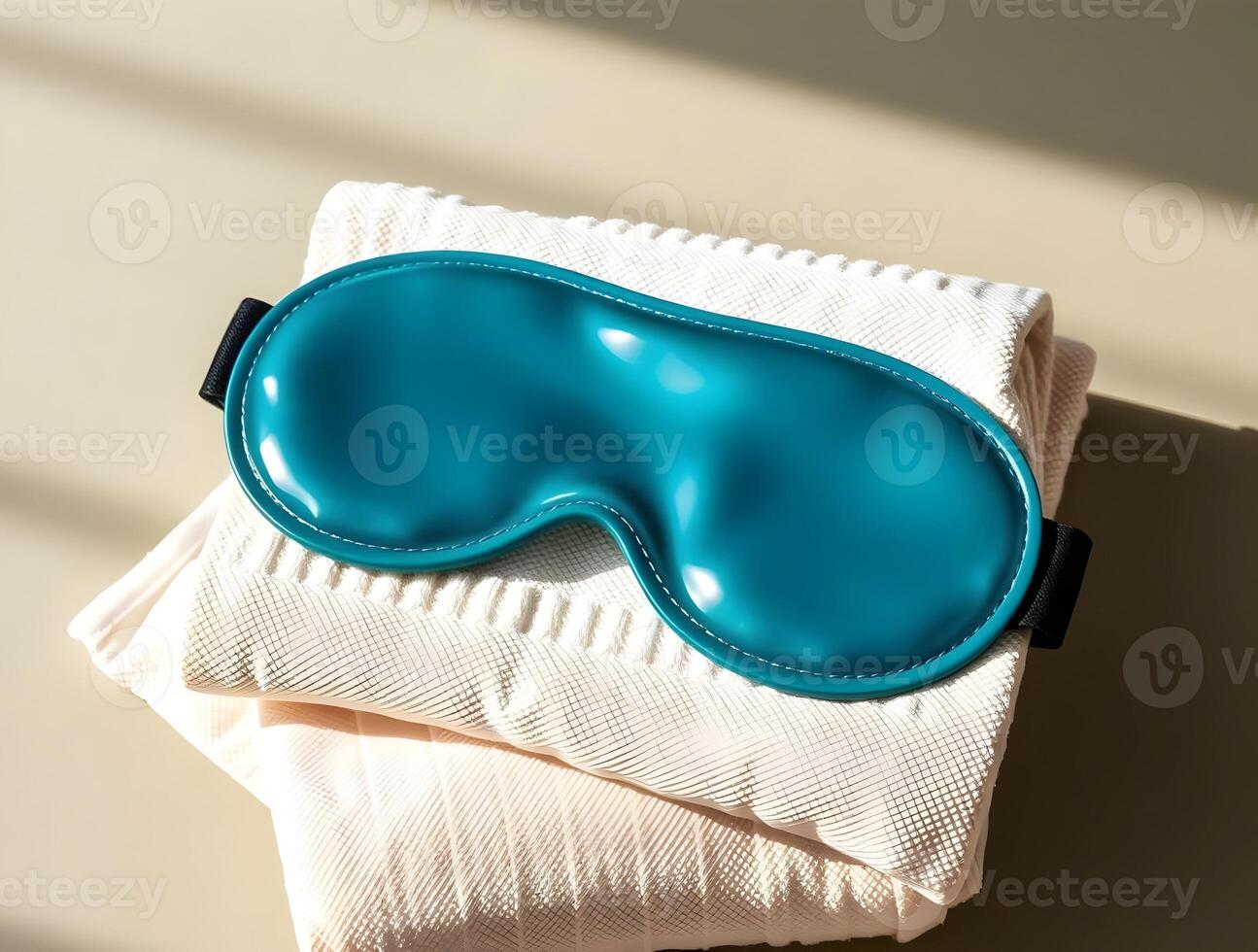 A blue eye mask and a pair of towels photo